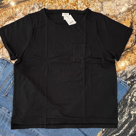NWT J. Crew Black Slub Cotton-Blend Rolled Short-Sleeve Tee - Picture 3 of 11
